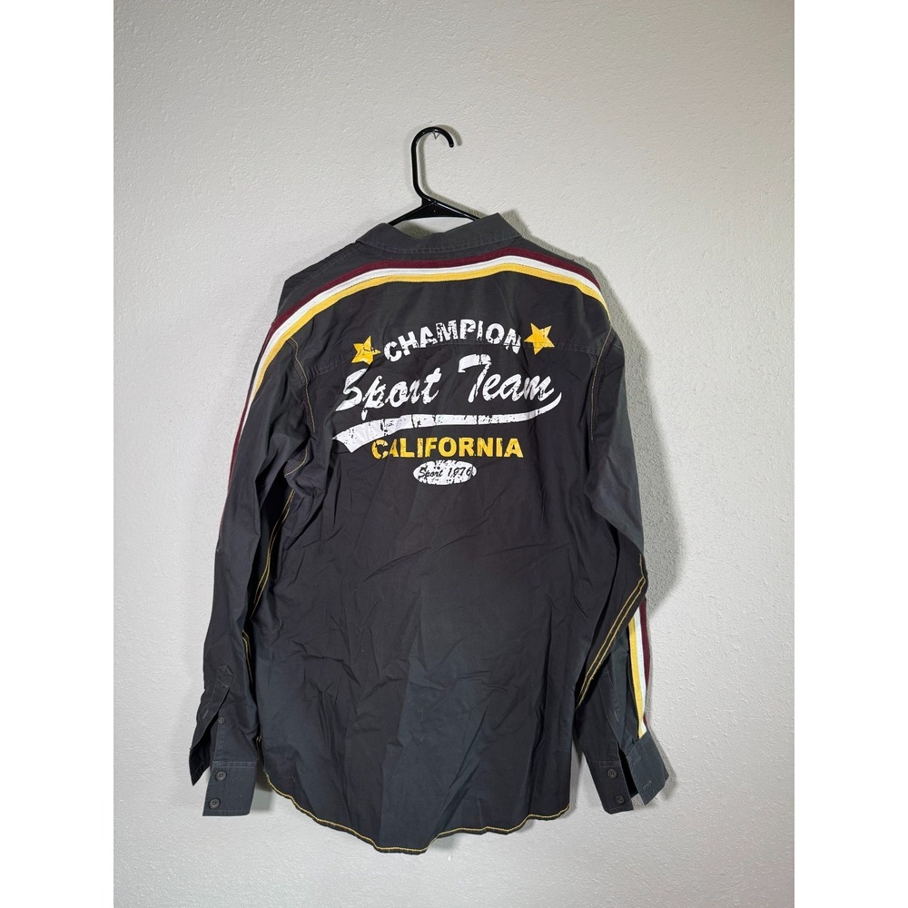 Vintage Giorginni Shirt Mens Gray SM69 Flight Air Speed Race Patch Button Up